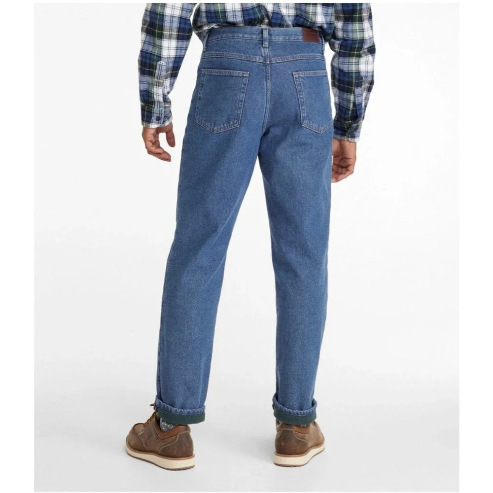 LL Bean Green Fleece Lined Jeans Mens 33x29 Blue‎ Classic Fit Denim Gorpcore